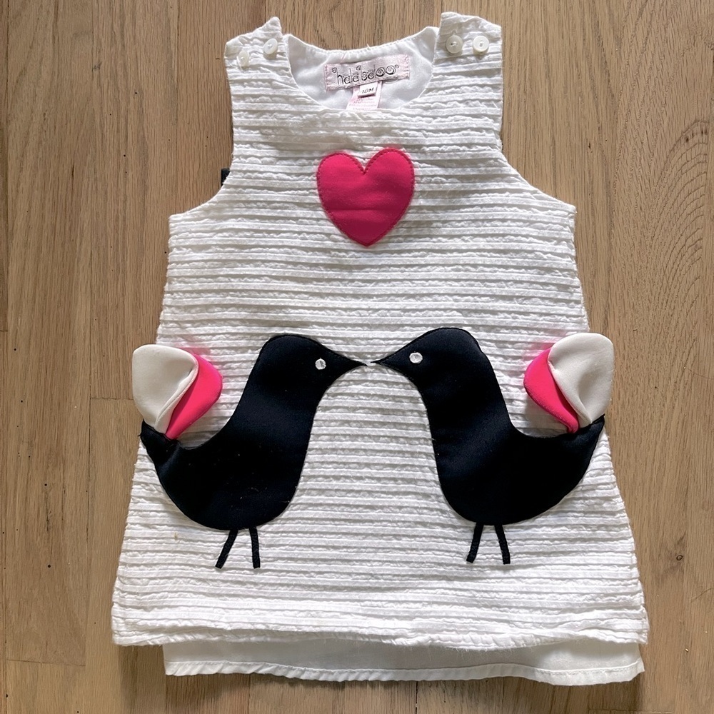 Halabaloo Live Birds Baby Girl Dress Sz 18 months white pink blue striped lined